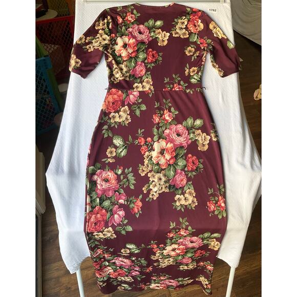 Stillettos Women’s 3/4 Sleeve V-neck Slit Front Floral Maxi Dress size M,Purple - Picture 9 of 9